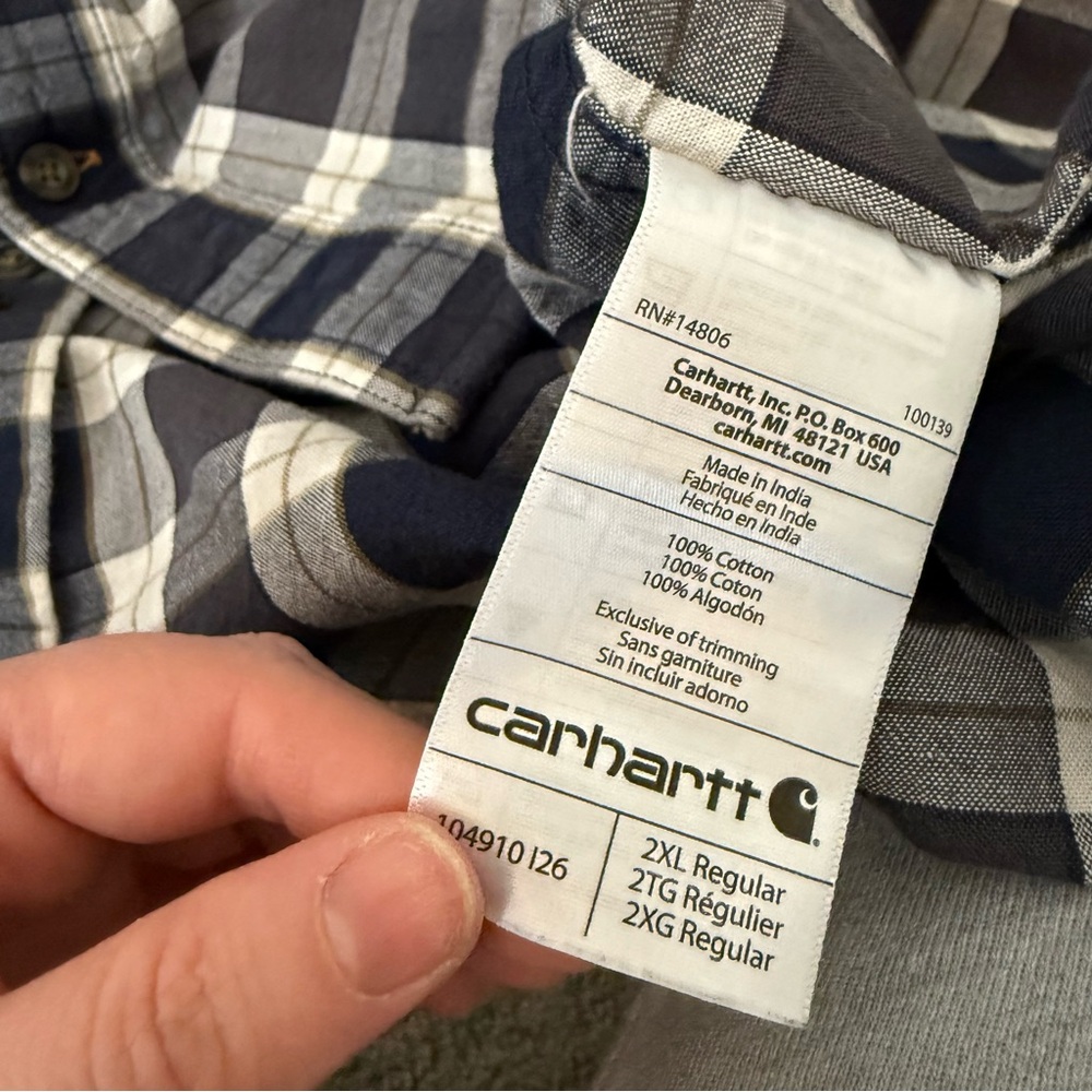 Carhartt Navy and White Plaid Button Down Shirt - Picture 10 of 11